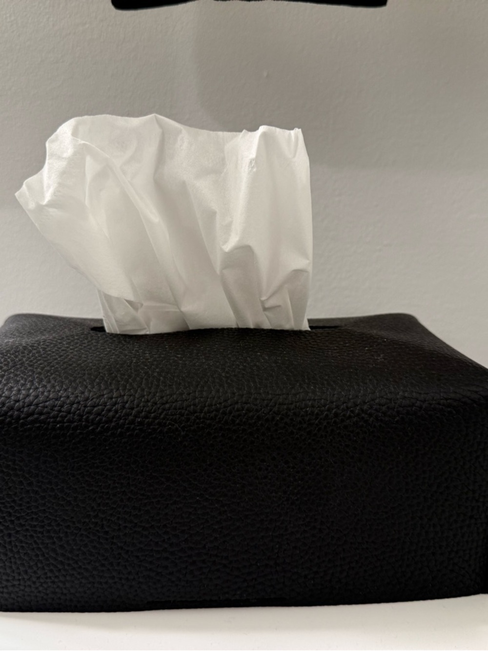 Black Leather Tissue Box Cover with White Tissues